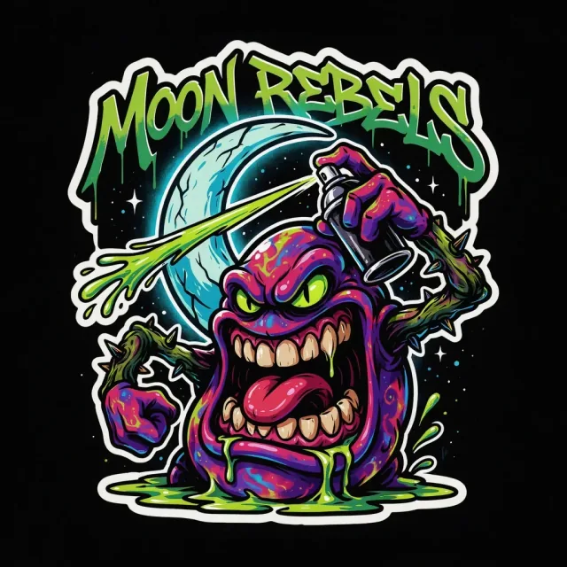 Яркий граффити-персонаж Moon Rebels в кепке